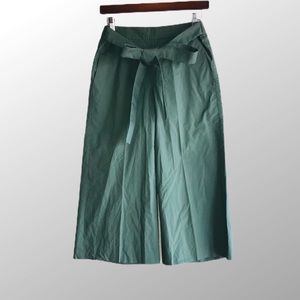 J Crew Rory Tie Waist Wide Leg Crop Pants Green